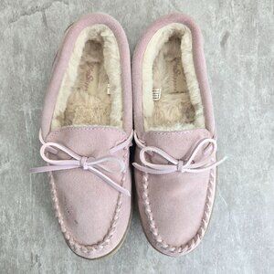 My Slippers Loafer Womens Sz 8 Pink Suede Fur Lined Cozy Moccasin Slip On Shoes